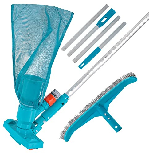 U.S. Pool Supply Deluxe Swimming Pool Maintenance Kit with Deluxe Jet Vacuum, 16 Floor & Wall Scrub Brush, Adjustable Telescopic Pole - Clean Remove Leaves & Debris, Above-Ground In-Ground Pools Spa