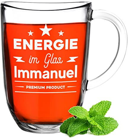 Tasse à thé en verre de 380 ml avec gravure personnalisable – Verre préféré pour café et thé – Idée cadeau d'anniversaire – Verre à eau personnalisé – Tasse à anse