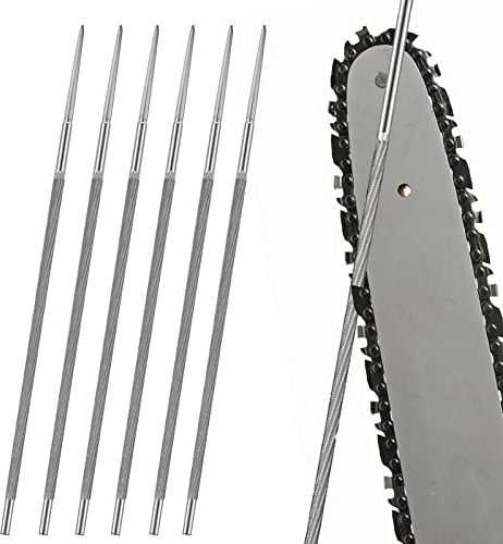 FANNAS Lime Metal en Acier Forgé Pack de 6 Limes Rondes pour Tronçonneuse 13/64(5,2mm) Kit d'Affûtage pour Tronçonneuse de Fichiers de Menuiserie, Affûtage Précis, Lime pour Chaine de Tronconneuse