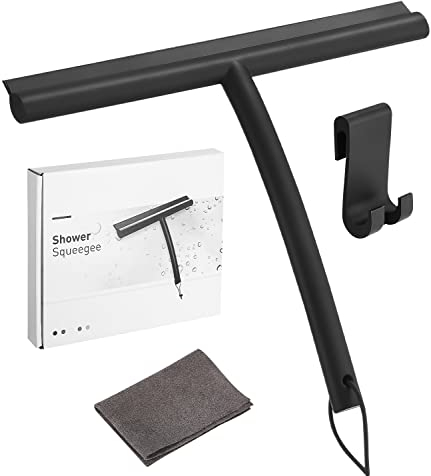 Duschabzieher Silikon Duschwischer Fensterabzieher Badezimmerwischer ensterabzieher mit Wandaufhänger ohne Bohren Abzieher Dusche geeignet für Spiegel,Bad,Fliesen(Schwarz)