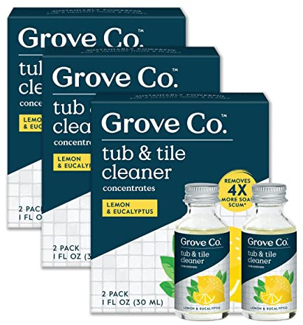 Grove Co. Tub and Tile Cleaner, 6 x 1 fl oz Refills, Lemon & Eucalyptus