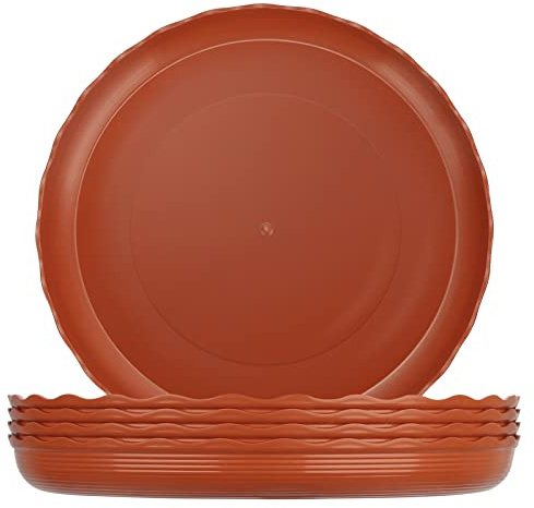 Worephu 5 Packungen Blumentopf-Untersetzer, robust, langlebig, runde Tropfschalen, robuste Pflanzen, Soucers, Kunststoff-Blumentopf-Untersetzer für Innen- und Außenbereich, Garten (Ziegelrot)