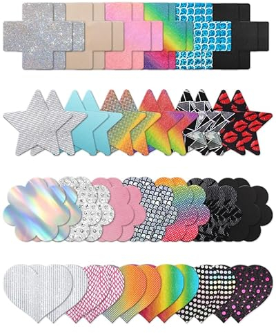 Tripetals Glitz Pasties Pack Rave 25 Paare Nippelabdeckungen Aufkleber für Frauen Rave Party Einweg Klebe Busenblüten Mehrere Designs - Mehrfarbig
