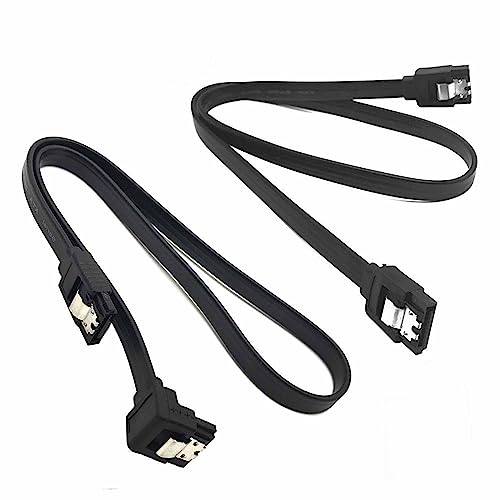SIMPLETEK - 2 cables Sata con conector angular de 90 ° + cierre a presión | 2 x cable SATA negro conector para HDD ODD SSD