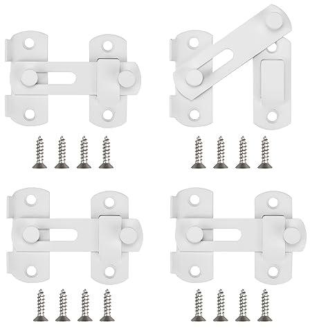 LYTIVAGEN 4 PCS Loquet de Porte en Acier Inoxydable Petite Serrure de Porte Sécurité Loquet Coulissant 70*49mm avec 16 Vis Cadenas Serrure à Moraillon Antivol pour Porte, Fenêtre, Salle de Bain(Blanc)