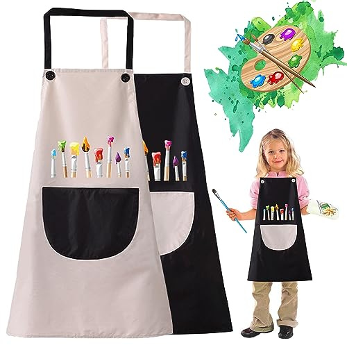 2 Stück Malschürze Kinder, Kinder Schürzen Set, Verstellbare Kochschürze Kinder für Jungen Mädchen, Mit Tasche Kinder Wasserdichte schürzen, zum Malen Kochen Backen Gartenarbeit DIY Kunst