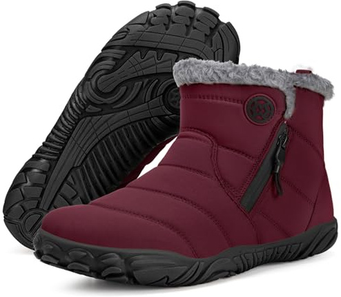 Gaatpot Barefoot Bottes de Hiver Femme Bottines de Neige Chaussures Chaudes Larges pour Pieds Nus de Hiver Minimaliste Confortables Rosso vino 37