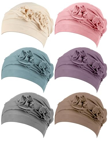 JenPen 6 Pieces Women Turban Flower Caps Chemo Headwear Cap Vintage Soft Turbans Beanies Headscarf Elastic Headwrap Hat