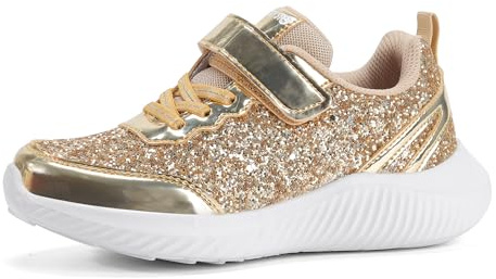 LUCKY STEP Baskets à pour Enfants Mode Étincelantes Princesse Tennis Brillants Chaussures de Sport à Sequins pour Enfants/Garçons/Filles (Or, 4US-35EU-3UK)