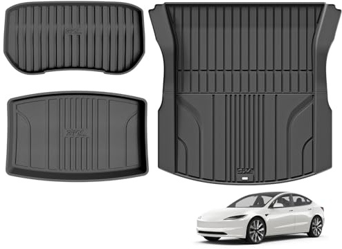 3W Tesla Kofferraumwanne,Vordere und Hintere Kofferraummatte Maßgeschneidert Kompatibel für Tesla Model 3 Highland 2024,Hundegerechte TPE Kofferraum Schutzmatte Set,Tesla Auto Zubehör