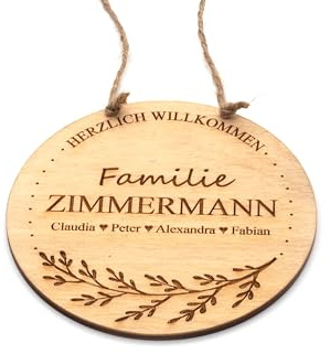 Türschild Willkommen mit Familienname aus Holz | personalisiert | Gravur, graviert | Geschenk, Haustür, Küche, Zimmer (mit Vornamen)