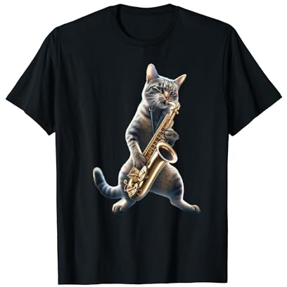 Chat amusant jouant du saxophone jazz saxophoniste T-Shirt