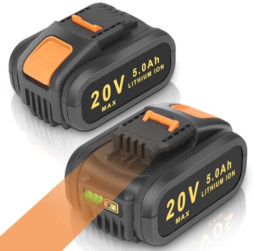 KUNLUN 20V Battery for Worx WA3551, 5.0Ah Li-ion Replacement Battery 2 PACK | For Worx Cordless Power Tools WA3551.1 WA3553 WA3553.2 WA3641 WA3572 WA3557 WX390 WX176 WX166.4 WX372.1 WG629E WA3760 WA3881