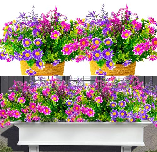 Jadeunm 9 Bündel Künstliche Blumen Balkon Kunstblumen wie Echt | Wetterfest Kunstpflanzen Außen Balkonblumen Frühling Künstlicher Blumenstrauß UV-beständig Balkonblumen für Garten, Outdoor