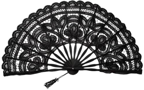Hrippy Schwarzer Spitzen-handfächer, Faltbar, Hochzeitsfächer Quaste, Handgehaltener Rave-fächer Für Frauen, Halloween, Hochzeit, Tanzparty, Dekoration