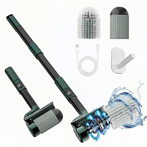 Spazzola Rotante Pulizia Casa, Minthouz Spazzola Elettrica per Pulizia Senza Fili con Manico Lungo Regolabile a 2 Velocità con Impermeabile IPX8, Manico Regolabile per Bagno, Cucina, Auto