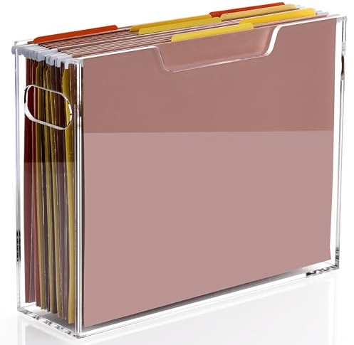 DINGHUO Acrylic File Organizer Box Letter Size Hanging File Organizer, Clear Portable File Folder Box with Handle, Filing Crate Bin Holder for Desk, Office, Home, School - 1 Pack