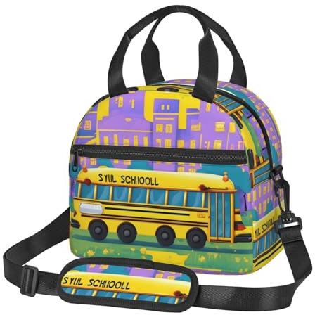 Lonchera versátil con estampado de autobús escolar para mujeres y hombres, lonchera aislada, bolsa térmica para el trabajo y viajes