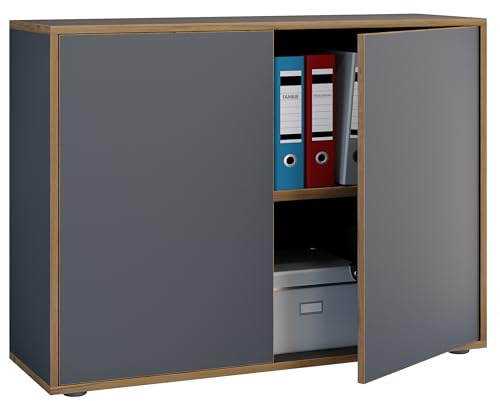 VCM Büroschrank 100x33x74 cm 2 Türen 2 Fächer für Homeoffice Büromöbel | Ordnung für Akten und Ordner - praktisch fürs Homeoffice und Büro - für Angestellte und Selbstständige, Holzwerkstoff