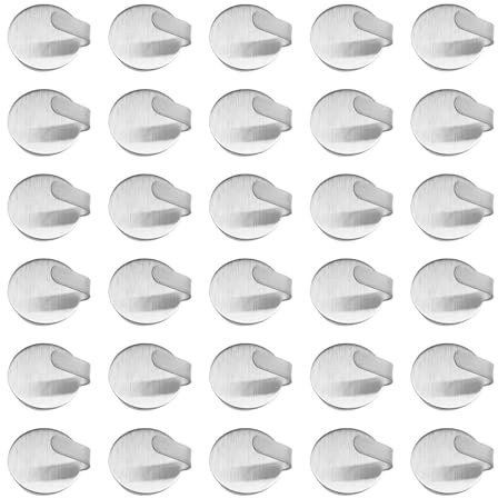 HERKINDNESS Selbstklebende Mini Haken, 30 Stück, Silber Rund, Kein Bohren Notwendig, Edelstahl Haken für Badezimmer, Küche, Wohnzimmer, Büro, für Kleine Gegenstände