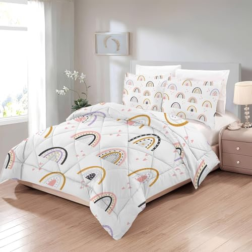 Boceoey Regenbogen Bettdecke 135x200 4 Jahreszeiten, Wende Steppdecke mit Bohemian Muster, Vierjahreszeiten Bettdecke ohne Bezug, Weiche Ganzjahresdecke Schlafdecke mit 2 Kissenbezug G-865