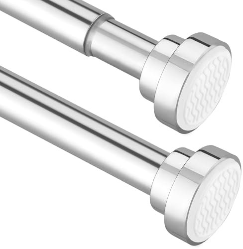 Silber Duschvorhangstange Ohne Bohren,25mm Teleskopstange Dusche, Klemmstange,Spannstange Ausziehbar,76-195cm,Duschvorhangstange Einstellbare für Schrank, Bad, Fenster, Türen