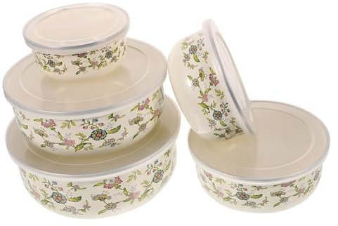 5 pz Smalto Ciotola Smaltata Insalatiera Floreale Lardo Contenitore for Olio Ciotole in Metallo Ciotole for Cibo Piatti for Cena Ciotola for Pasta Ciotola for Zuppa Vintage Zuppiera Pentola