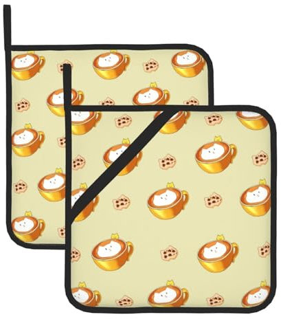Set di presine da caffè a forma di gatto in stile cartone animato, resistenti al calore, per cuocere, grigliare, cucinare, ideali per barbecue e forno a microonde