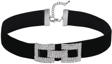 AMDXD Halsband Damen, Rechteck Zirkonia Verstellbare Kropfband Schmuck Samt Choker-Halskette für Frauen, 32.6+7.6CM