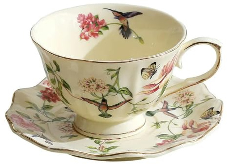 LIUXIN Tazas y Platos de café de Lujo de Estilo Occidental Taza de cerámica Vintage con Borde Dorado Flor y Tazas de té de la Tarde