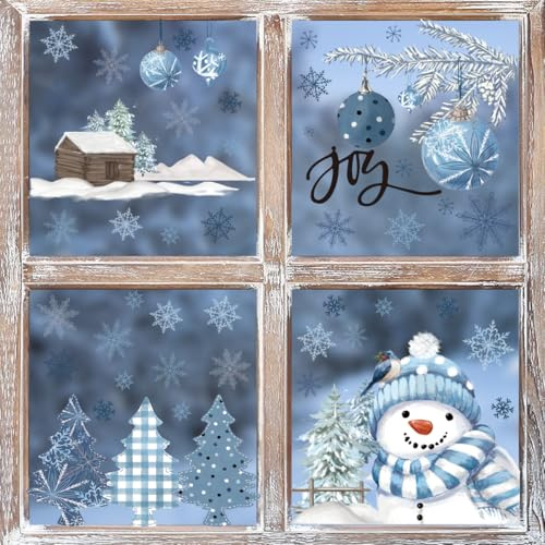 Horaldaily 4 PCS Weihnachten Fenster Aufkleber, Weihnachtsbäume Richtig Schneemann Hierher Snowflake für Home Party Zubehör Ladenfenster Glas Display Dekoration