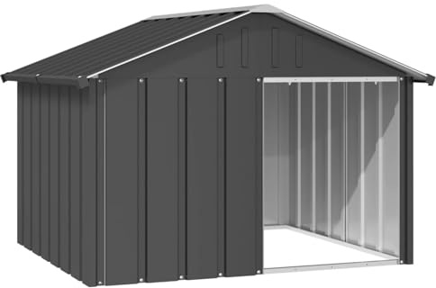 Gecheer Hundehütte Anthrazit 116,5x103x81,5 cm Verzinkter Stahl, Hundezwinger Outdoor-Hundekäfig Sicherer Hundeauslauf für Garten Terrasse Draußen