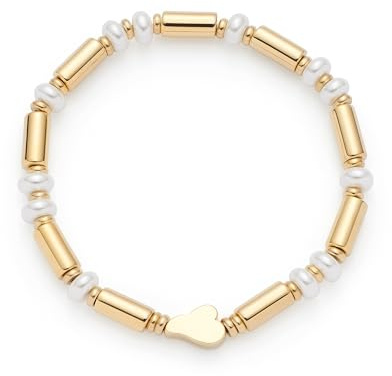 JEWELS BY LEONARDO Armband Nina • elastische Armkette aus goldfarbenem Edelstahl • weiße Imitationsperlen und goldfarbene Stäbchen im Wechsel • 19 cm Länge • Schmuck Geschenk für Frauen • 025376