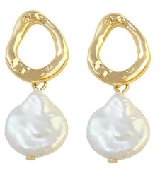 LMRJHAZ 14K guldpläterad barock pärlörhängen för kvinnor | Hypoallergenic Cultured Freshwater Dangle Jewelry Tragus örhängen | Unikt Dainty Hoop Wedding & Gift med 13 mm oregelbunden pärla