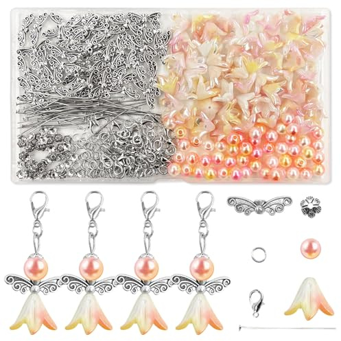 50 Stück Schutzengel Anhänger, Orange Perlen Engel Basteleien, Schutzengel Schlüsselanhänger, Schlüsselanhänger Selber Machen DIY Perlen Anhänger Hochzeit Taufe anhänger für Taufe Kommunion Weihnacht