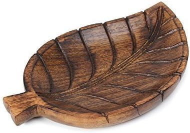 Wooden Leaf Design Serving Tray | Decorative Leaf Shaped Tray for Snacks, Breakfast, Keys & Accessories | Holiday Home Décor Accent | Thanksgiving 12 x 6 x 1 Inch