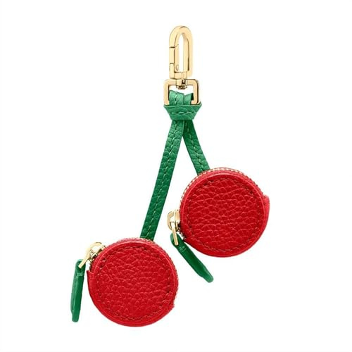 Pfirsich-Frucht-Anhänger, Münzbörse, Erdbeer-Taschenanhänger, wasserdichter Leder-Frucht-Taschenanhänger, Taschen-Schlüsselanhänger, Beutelhalter, Schlüsselanhänger-Anhänger für Handtasche (Cherry)