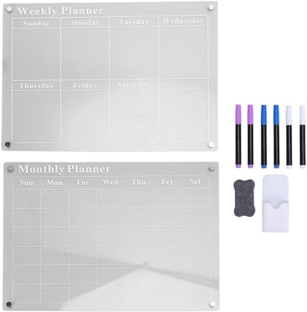 ANKROYU Monatliches, wöchentliches Planungstafel-Set, klares, trocken abwischbares Acryl, Kalenderplaner mit 6 Stiften für Kühlschrank, Büro, Zuhause, Organisation, 39,9 x 30 cm