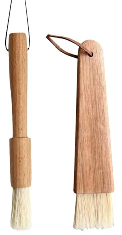 Lawnoval Lot de 2 pinceaux à huile en bois de hêtre pour barbecue, cuisine et marinade