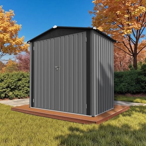 HOMAVO Abri de Jardin Métal – Cabane/Cabanon de Jardin Extérieur pour Outils, Vélos ou Moto – Abri Jardin Résistant aux Intempéries avec Grande Ouverture de Porte (Gris, 185.4 × 107 × 180 cm)