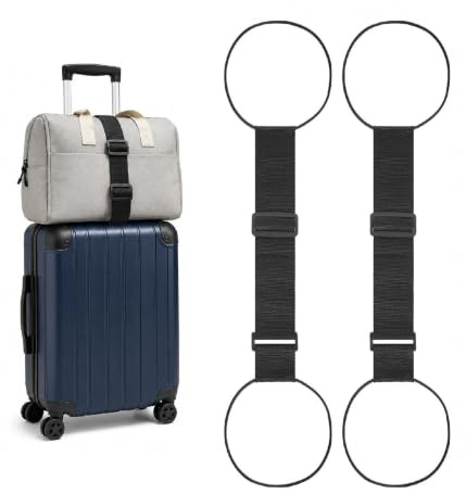 Bagagekontakt remmar (2-pack), kraftiga justerbara bungee-bälten för resväskor, elastiska fästremmar för att säkra handbagage och nödvändigheter, svart