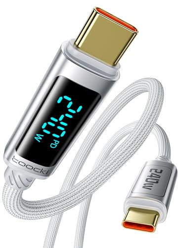 toocki Câble USB C vers USB C 240W 2M, PD3.1 Rapide, avec Écran LED, Blanc | Cable Tressé Type C Charge Rapide, Affichage LED, pour MacBook/iPhone 17 Pro Max, 480Mbps Data & CarPlay, Idéal Bureau/Voyage