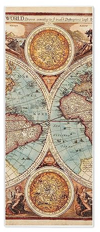 banjado® Magnettafel 30 x 75cm / Magnetwand aus Metall/Magnetpinnwand als Memoboard/Pinnwand Magnettafel Küche, Büro, Kinderzimmer inkl. 4 Magnete & Montageset - Motiv Historische Weltkarte