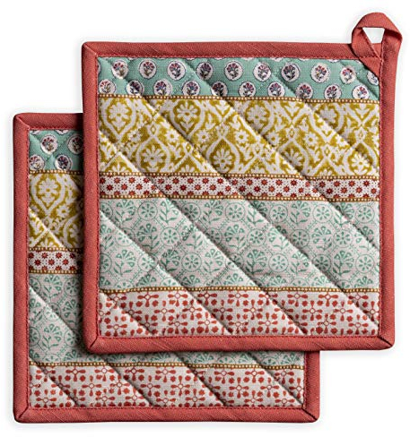 Maison d' Hermine Topflappen 100% Baumwolle Ostern hitzebeständig Set mit 2 Topflappen (20cm x 20cm) Hot Pads mit Schleife zum Grillen, Kochen, Grillen, Mikrowelle, Provence – Frühling/Sommer