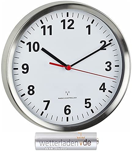 TFA Dostmann 60.3529.02 Funkwanduhr mit geräuscharmen Sweep Uhrwerk (Edelstahl/Weiss mit Batterie)