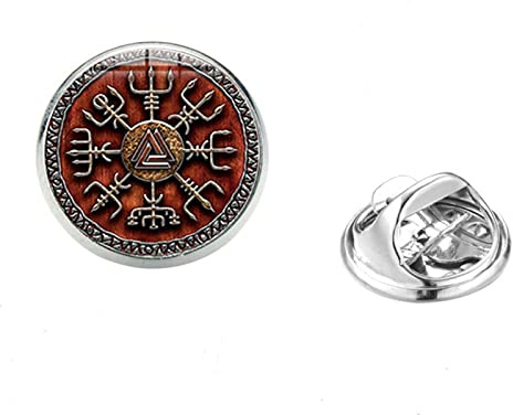 HCMA Wikinger Kompass Kragennadeln Abzeichen Retro Runenbedruckte Glaskuppel Broschen Odins Symbol des nordischen Wikingerkriegers