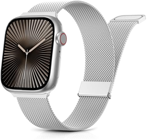 Tuocal Metal Upgraded Strap Compatible with Apple Watch Strap 38mm 40mm 41mm 42mm(Series 10), Mesh Dual Magnetic Stainless Steel Replacement Women Men Straps for iWatch Series 10 9 8 7 6 5 4 3 2 1
