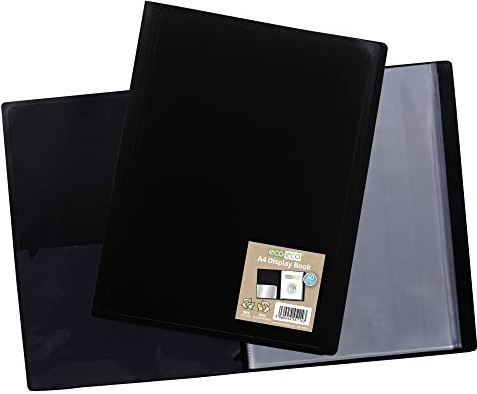 eco-eco A4 100% återvunnen 60 fickor svart flexibelt fodral portfölj bok mapp visningsbok, eco114