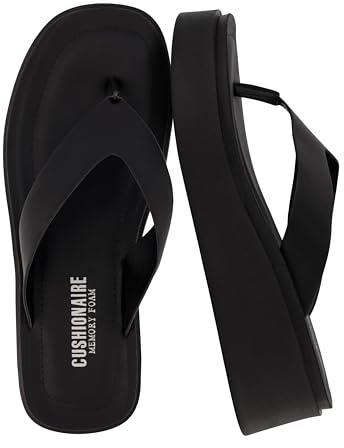 CUSHIONAIRE Pippin Chunky Platform Flip Flops, Stylish Wedge Flip Flops for Women with Cushioned Footbed and Durable Sole, BLACK 8