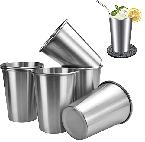 DIKEBAO 6 Pcs 350ML Vaso de Cerveza de Acero Inoxidable, Taza para Varias Bebidas como Vino, Café, Bebidas Frias para Casa/Camping/Viaje/Bar, Apilables y Fácil de Lavar 10*8cm